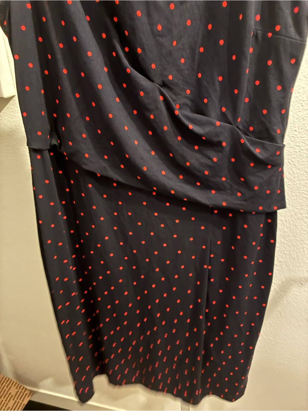 Ann Taylor Navy Midi Dress with Red Polka Dots - Picture 3 of 6